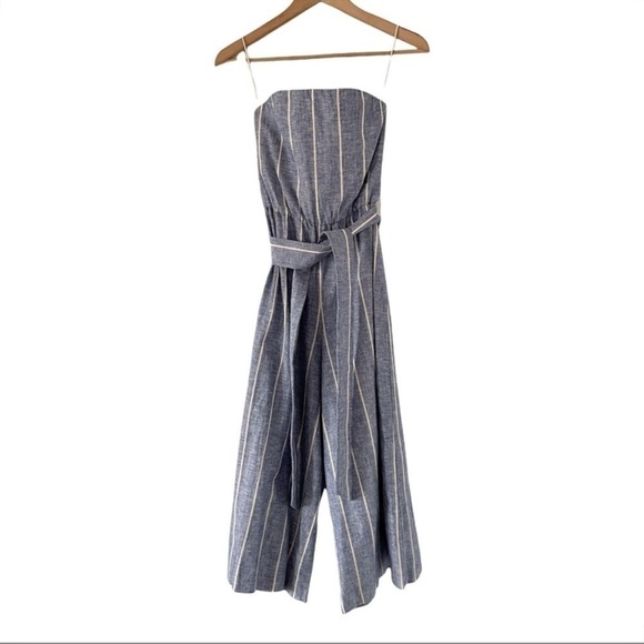 Alice + Olivia Lucie Strapless Striped Chambray Jumpsuit - Picture 3 of 8